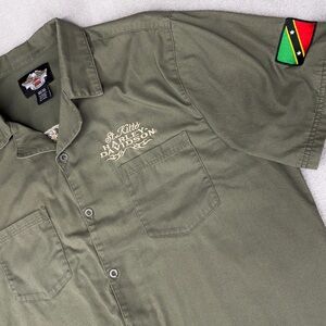 Harley Davidson Shirt Men XXL St Kitts Flag Sewn Patch Logo Camp Safari Mechanic